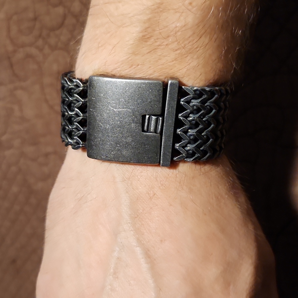 Mens Franco Link Grey Stainless Steel Metal Bracelet. New